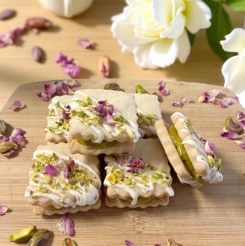 Pistachio cream rose sandwich Shortbread Cookies